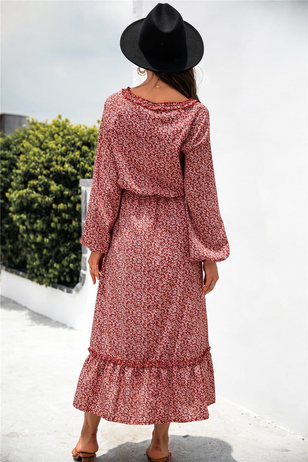Neck Ruffle Hem Dress