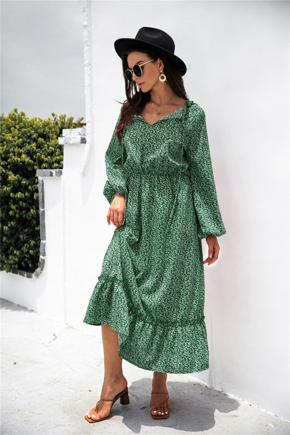 Neck Ruffle Hem Dress