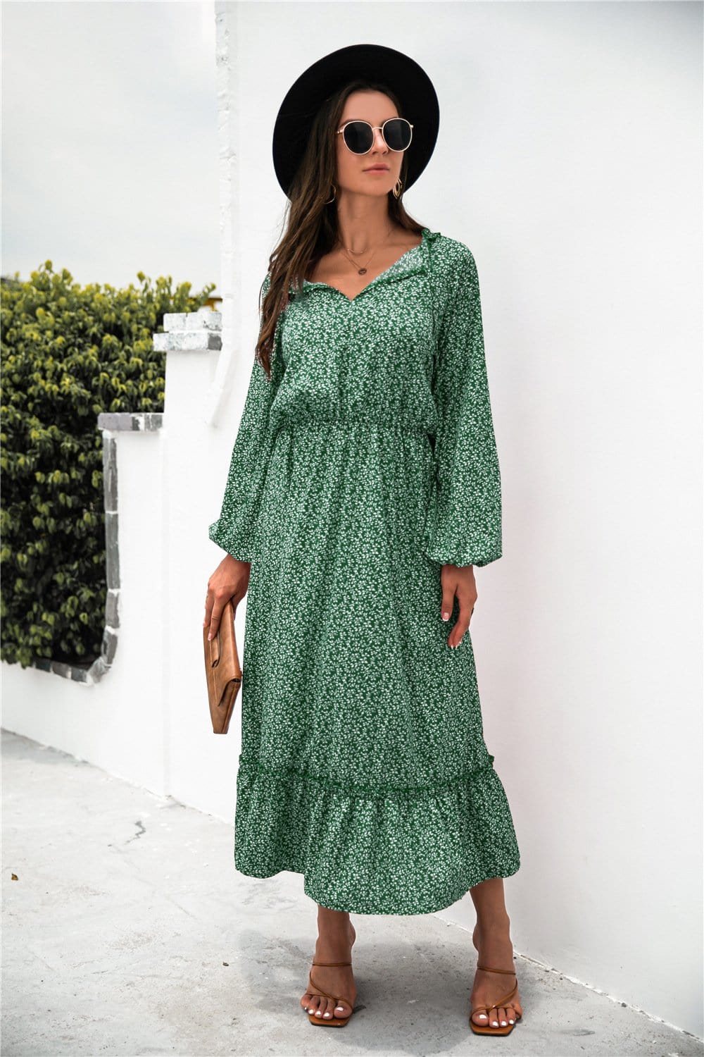 Neck Ruffle Hem Dress