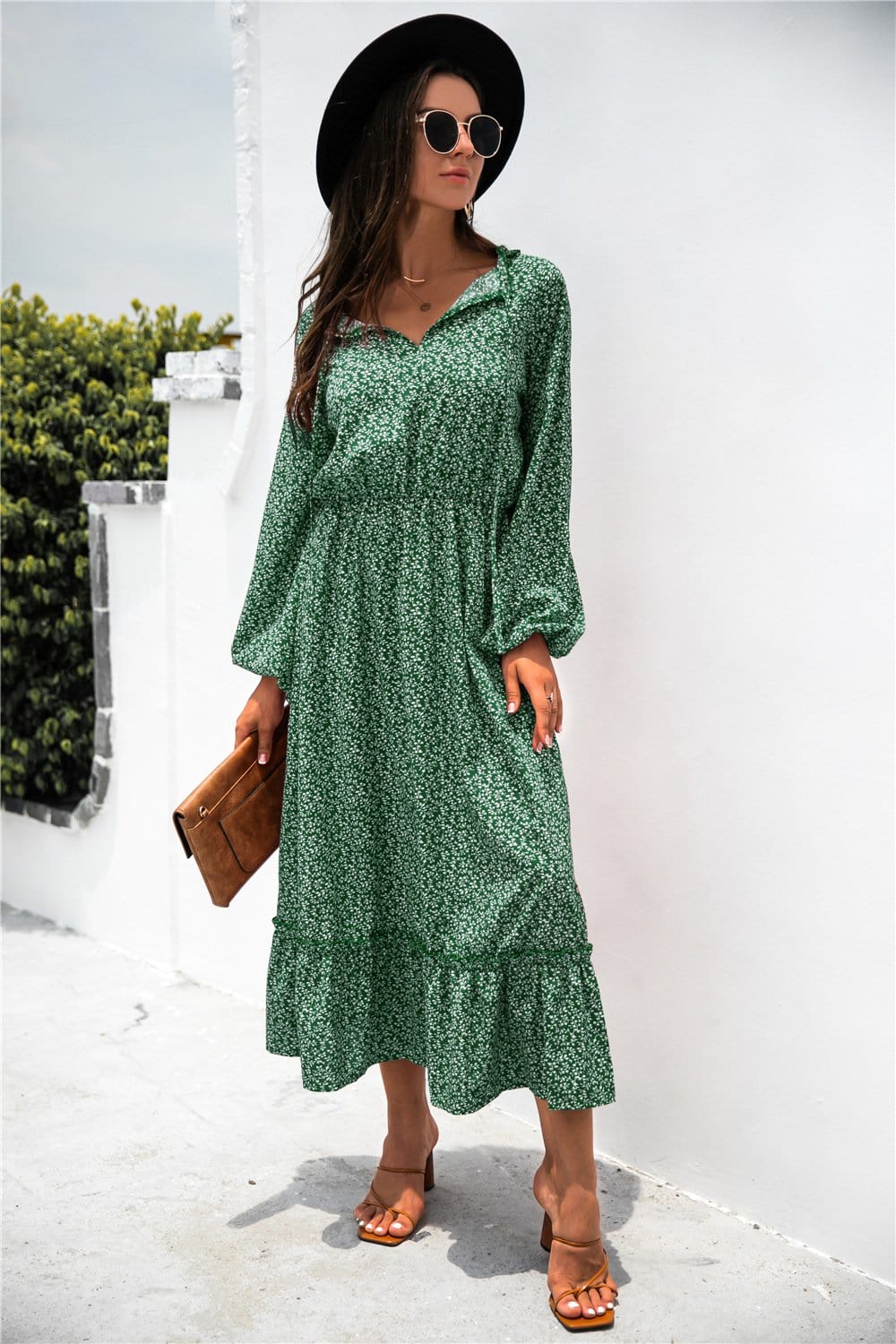 Neck Ruffle Hem Dress