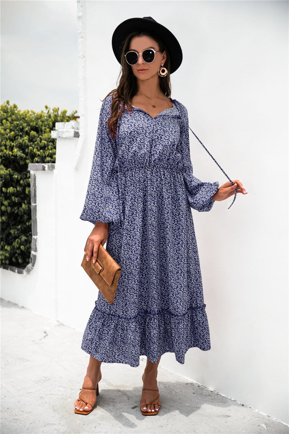 Neck Ruffle Hem Dress