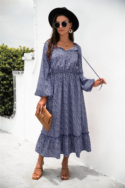 Neck Ruffle Hem Dress