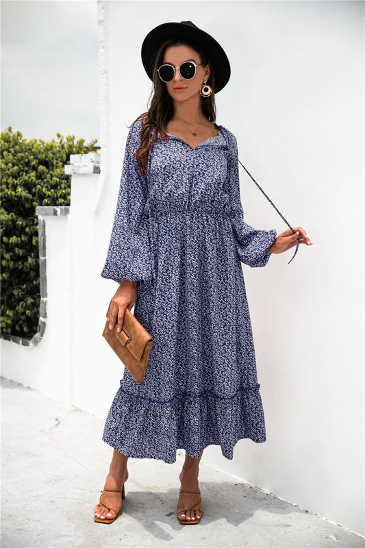 Neck Ruffle Hem Dress