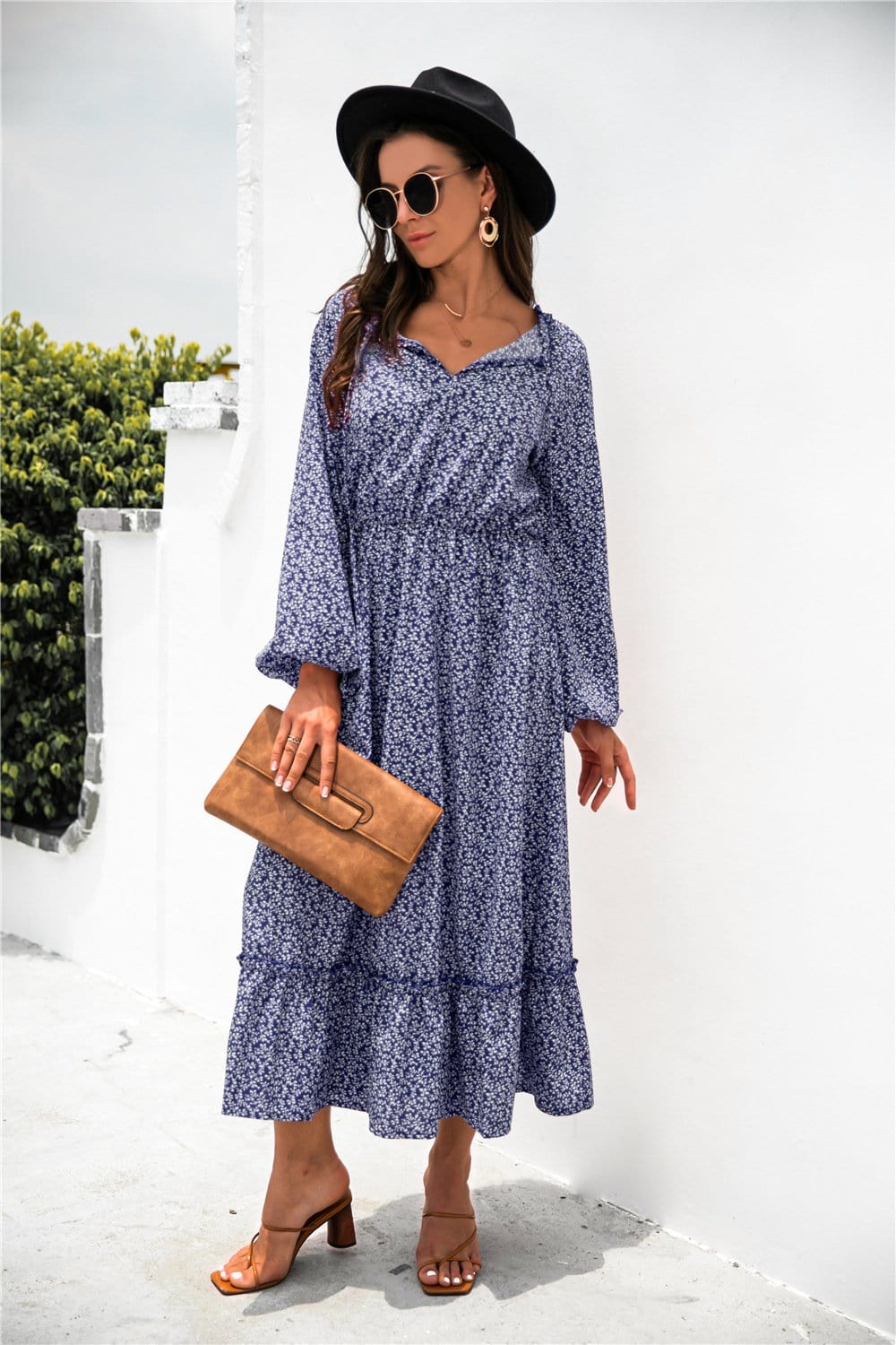 Neck Ruffle Hem Dress