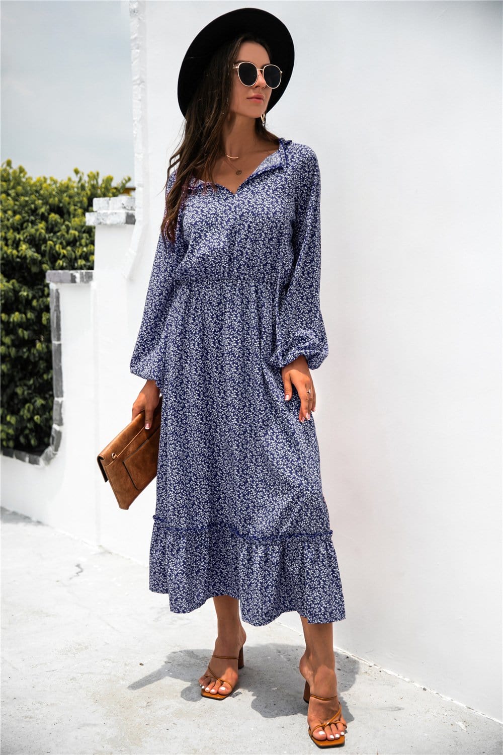 Neck Ruffle Hem Dress