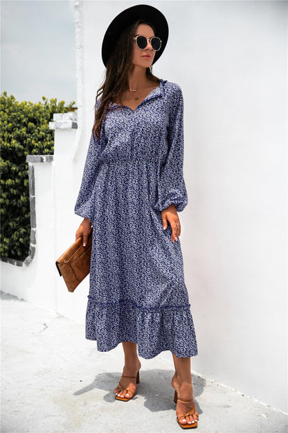 Neck Ruffle Hem Dress