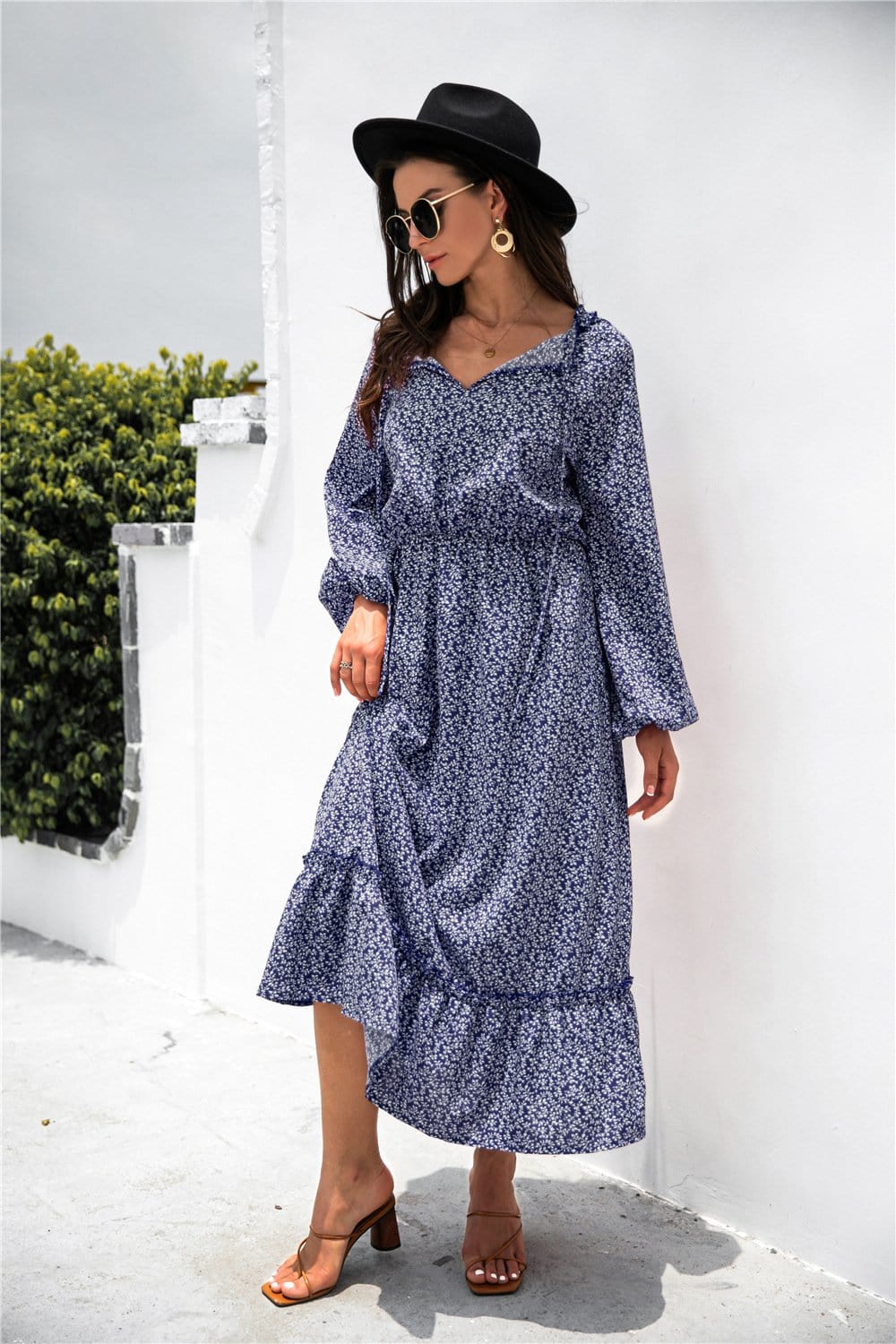 Neck Ruffle Hem Dress