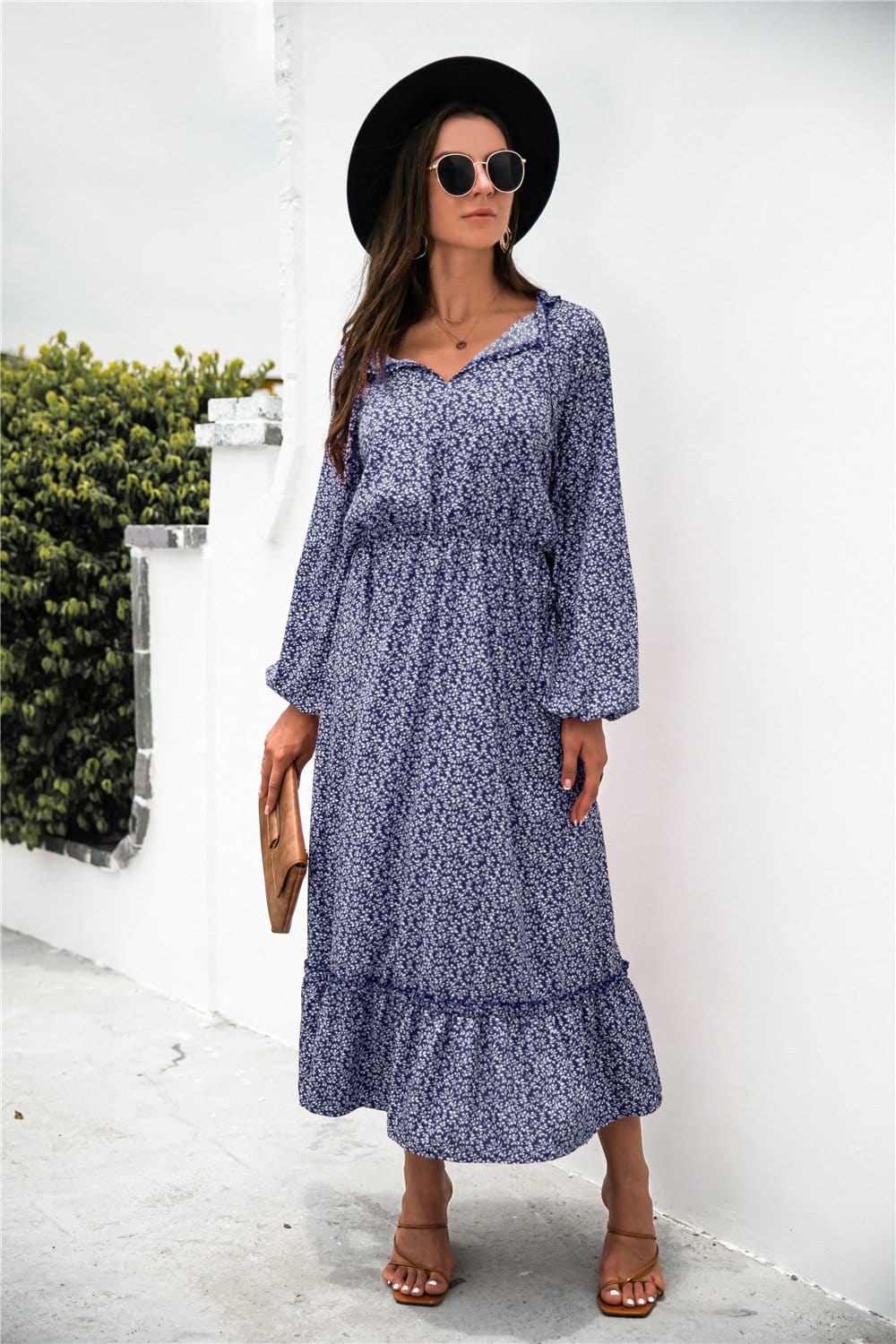 Neck Ruffle Hem Dress