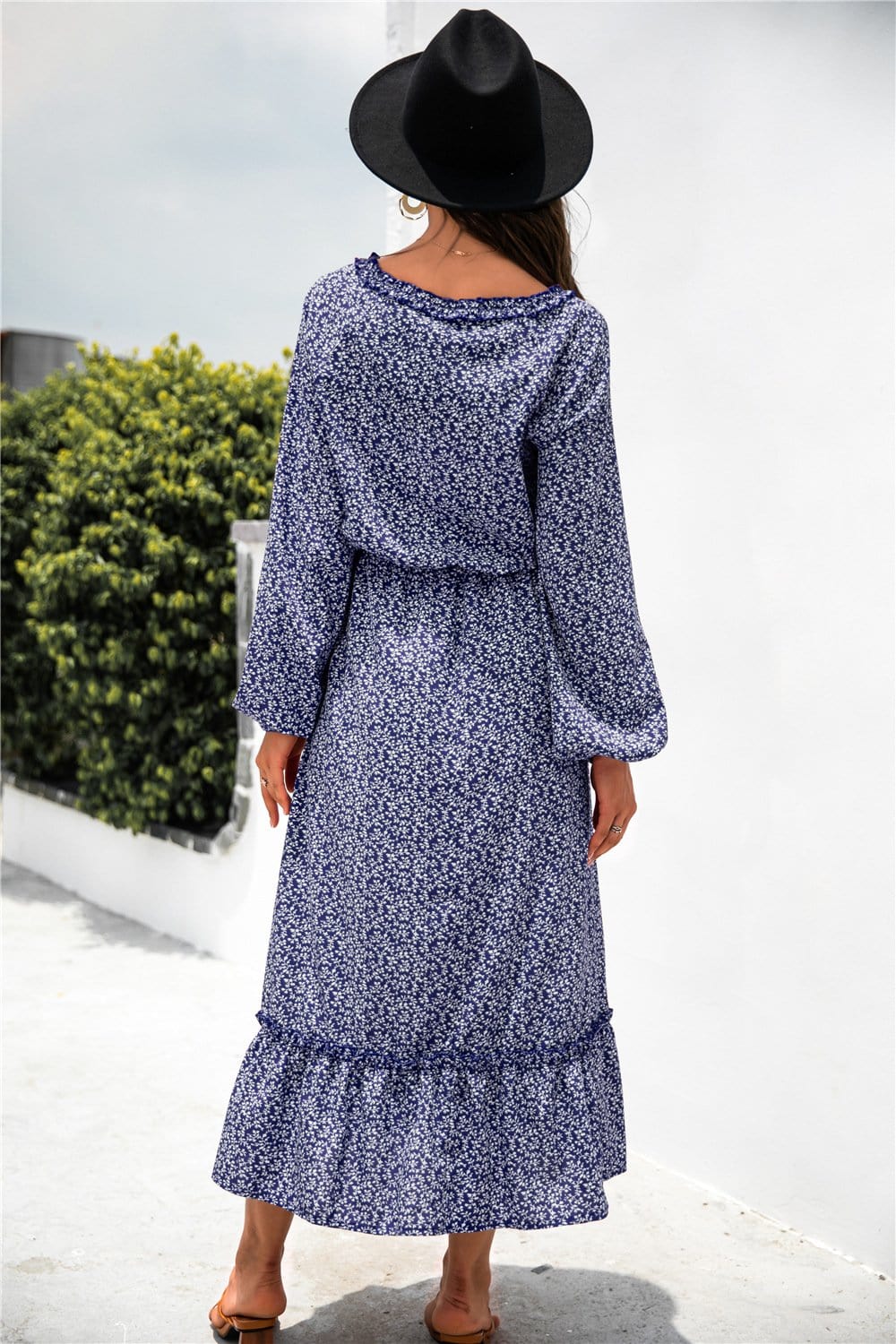 Neck Ruffle Hem Dress