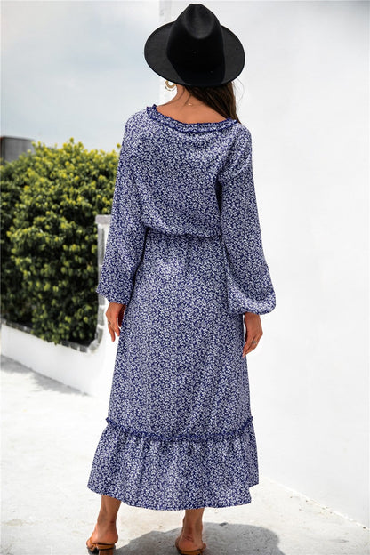 Neck Ruffle Hem Dress