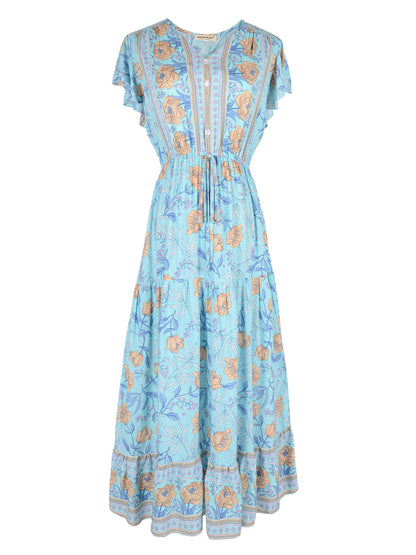 Print Butterfly Sleeve Dress