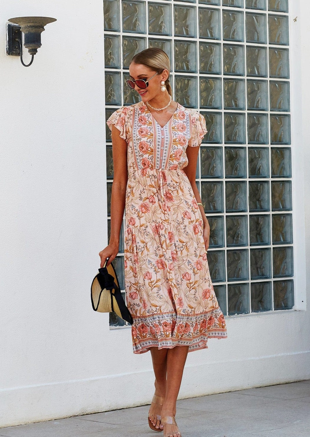 Print Butterfly Sleeve Dress