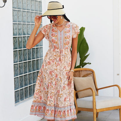 Print Butterfly Sleeve Dress
