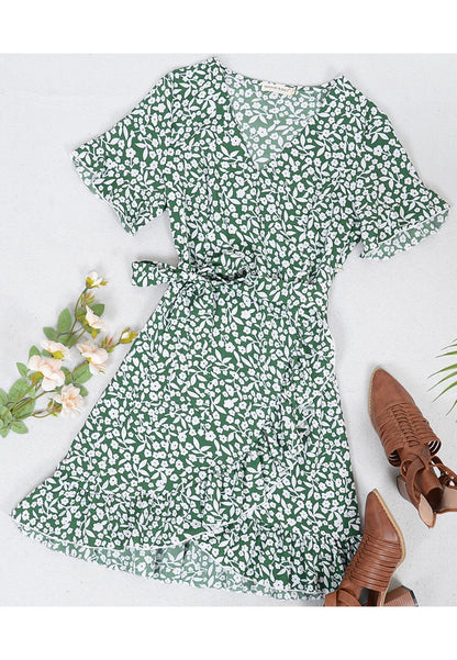 Floral Hem Wrap Dress
