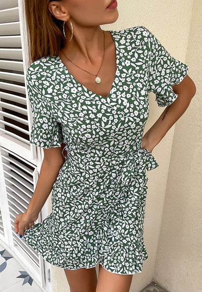 Floral Hem Wrap Dress