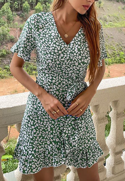 Floral Hem Wrap Dress