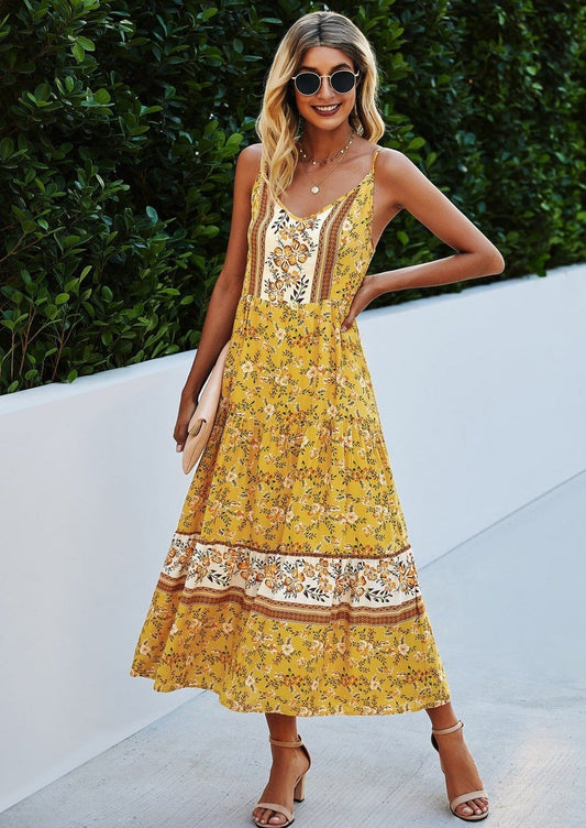 V Floral Maxi Dress