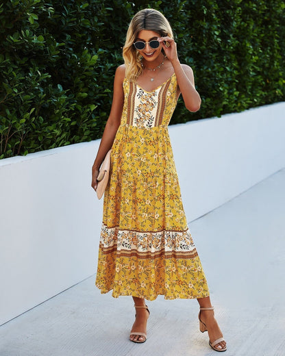 V Floral Maxi Dress
