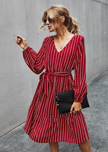 V Neck Tie Waist Dress