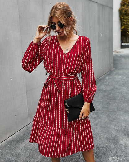 V Neck Tie Waist Dress