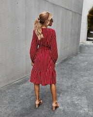 V Neck Tie Waist Dress