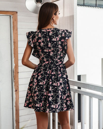 Plunge Ruffle Sleeve Dress