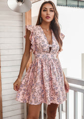 Plunge Ruffle Sleeve Dress