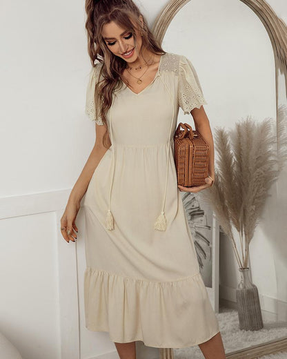 Eyelet Detail Tassel Dress