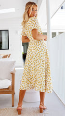 V Floral Midi Dress