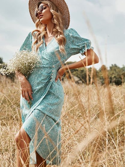 Printed Side Button Dress