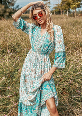 V Neck Multicolor Boho Dress