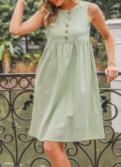 Empire Gathered Button Dress