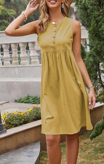 Empire Gathered Button Dress