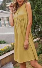 Empire Gathered Button Dress