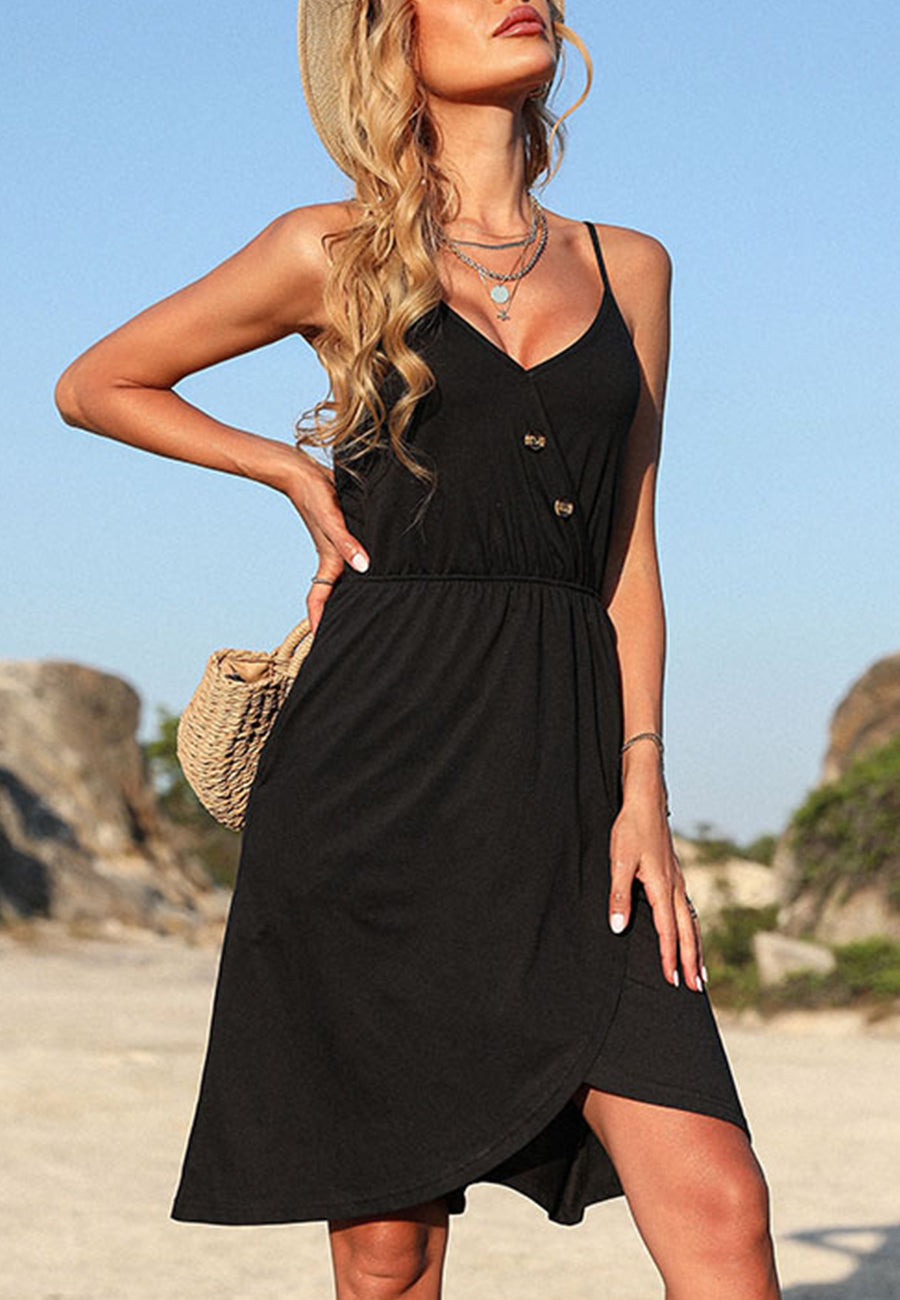 V Neck Button Dress