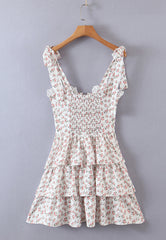 Floral Tying Lace Up Ruffled Dress