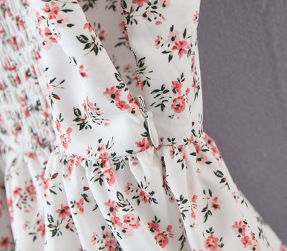 Floral Tying Lace Up Ruffled Dress