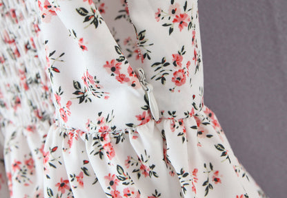 Floral Tying Lace Up Ruffled Dress