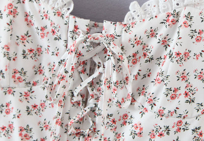 Floral Tying Lace Up Ruffled Dress