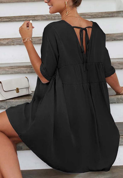 V Neck Tie Shift Dress