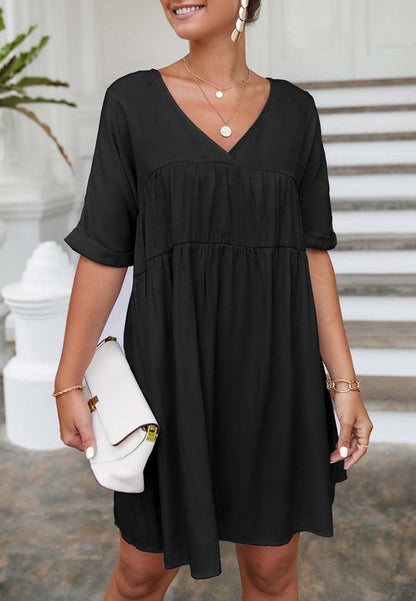 V Neck Tie Shift Dress