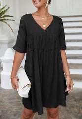 V Neck Tie Shift Dress