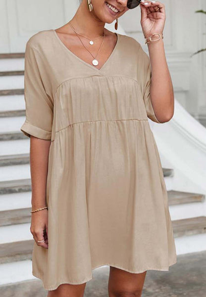 V Neck Tie Shift Dress