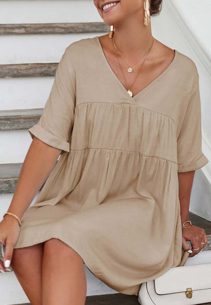 V Neck Tie Shift Dress