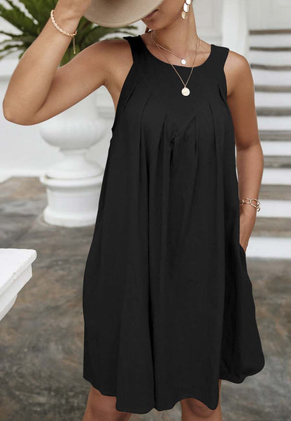 Neck Pleated Shift Dress