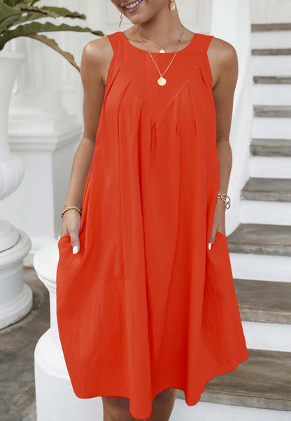 Neck Pleated Shift Dress