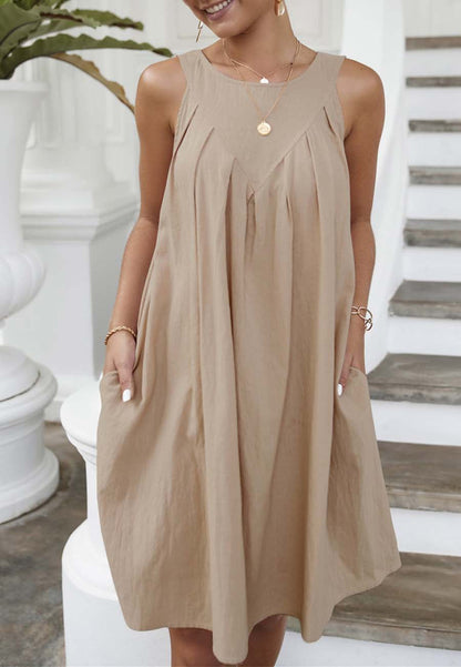 Neck Pleated Shift Dress