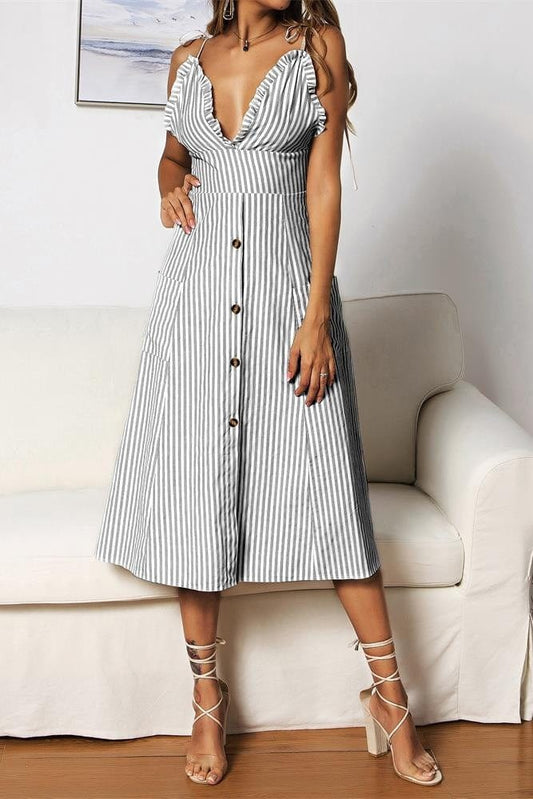 Plunge Neck Striped Dress