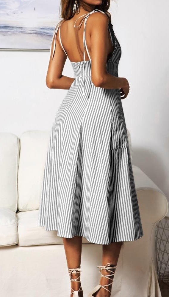 Plunge Neck Striped Dress
