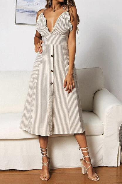 Plunge Neck Striped Dress